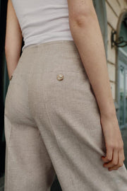 Pantalon droit à pinces en lin
