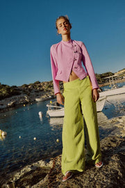Pantalon large taille haute à revers