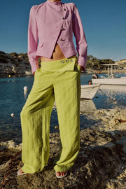 Pantalon large taille haute à revers