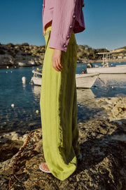 Pantalon large taille haute à revers