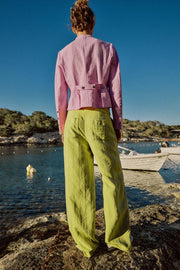 Pantalon large taille haute à revers