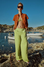 Pantalon large taille haute à revers