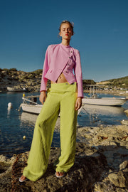 Pantalon large taille haute à revers