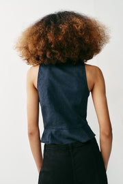 Top peplum à brandebourgs en lin