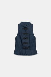 Top peplum à brandebourgs en lin