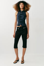 Top peplum à brandebourgs en lin