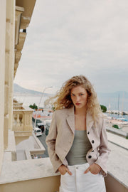 Blazer droit en lin à pinces