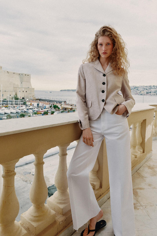 Blazer droit en lin à pinces