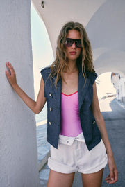 Gilet en lin avec ceinture