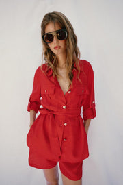 Veste safari en lin avec ceinture