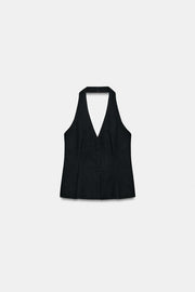 Top façon gilet à encolure dos-nu à bouton recouvert