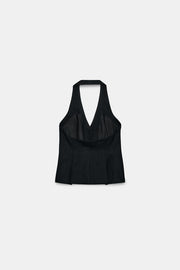 Top façon gilet à encolure dos-nu à bouton recouvert
