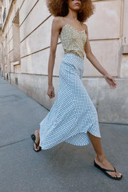 Jupe midi à carreaux asymétrique