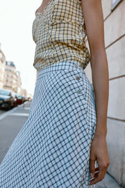 Jupe midi à carreaux asymétrique