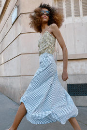 Jupe midi à carreaux asymétrique
