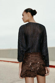 Jupe-culotte mini à sequins avec nœud