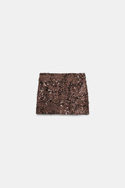 Jupe-culotte mini à sequins avec nœud