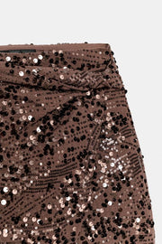 Jupe-culotte mini à sequins avec nœud
