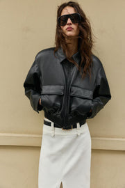 Blouson bomber effet cuir à épaulettes