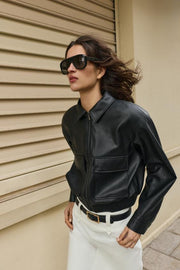 Blouson bomber effet cuir à épaulettes