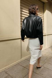 Blouson bomber effet cuir à épaulettes