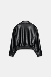 Blouson bomber effet cuir à épaulettes