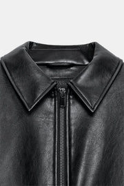 Blouson bomber effet cuir à épaulettes