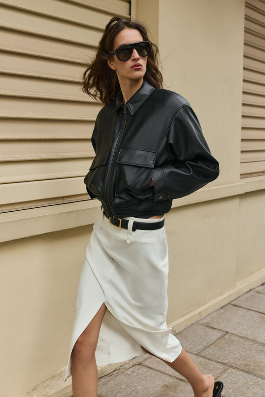 Blouson bomber effet cuir à épaulettes