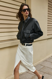 Blouson bomber effet cuir à épaulettes