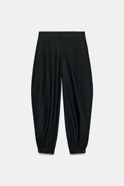 Pantalon bouffant en lin à fentes