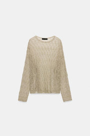 Pull en maille pointelle à fil métallisé