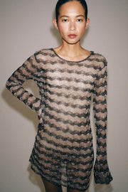Robe mini en maille ajourée à fil métallisé