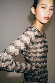 Robe mini en maille ajourée à fil métallisé
