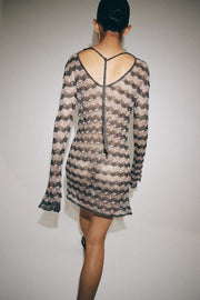 Robe mini en maille ajourée à fil métallisé