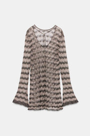 Robe mini en maille ajourée à fil métallisé