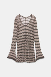 Robe mini en maille ajourée à fil métallisé
