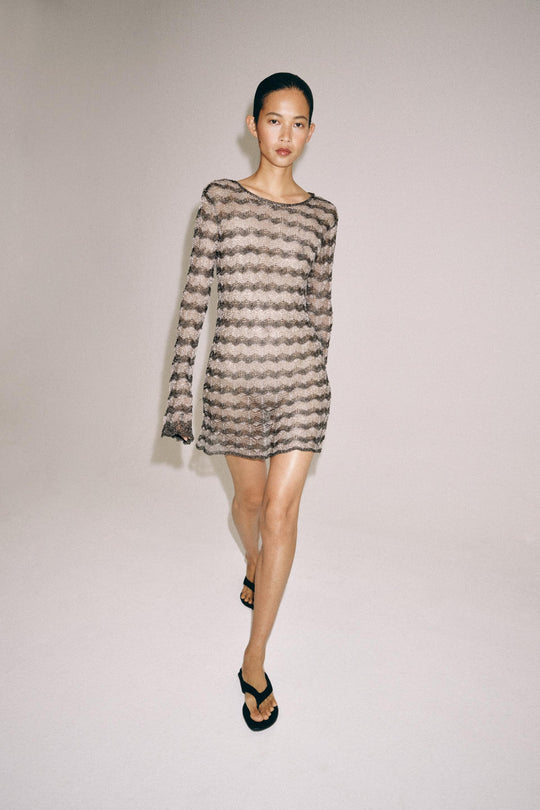 Robe mini en maille ajourée à fil métallisé