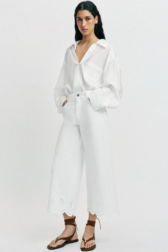 Pantalon-culotte à broderies ajourées