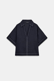 Chemise en lin à surpiqûres contrastées