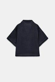 Chemise en lin à surpiqûres contrastées
