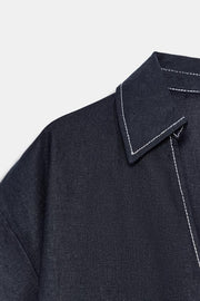 Chemise en lin à surpiqûres contrastées