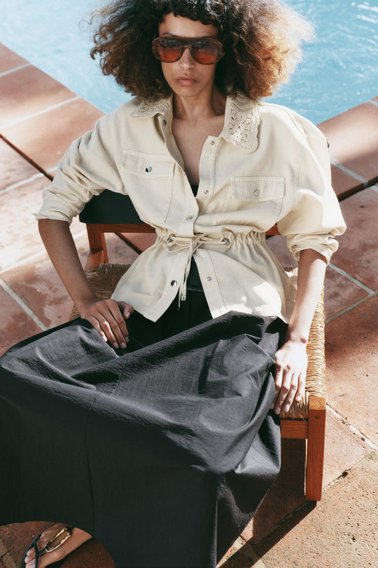Veste safari à revers au crochet