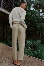 Pantalon carotte en lin à nervure