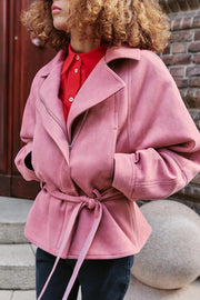 Blouson effet suédine avec ceinture