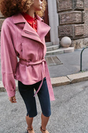 Blouson effet suédine avec ceinture