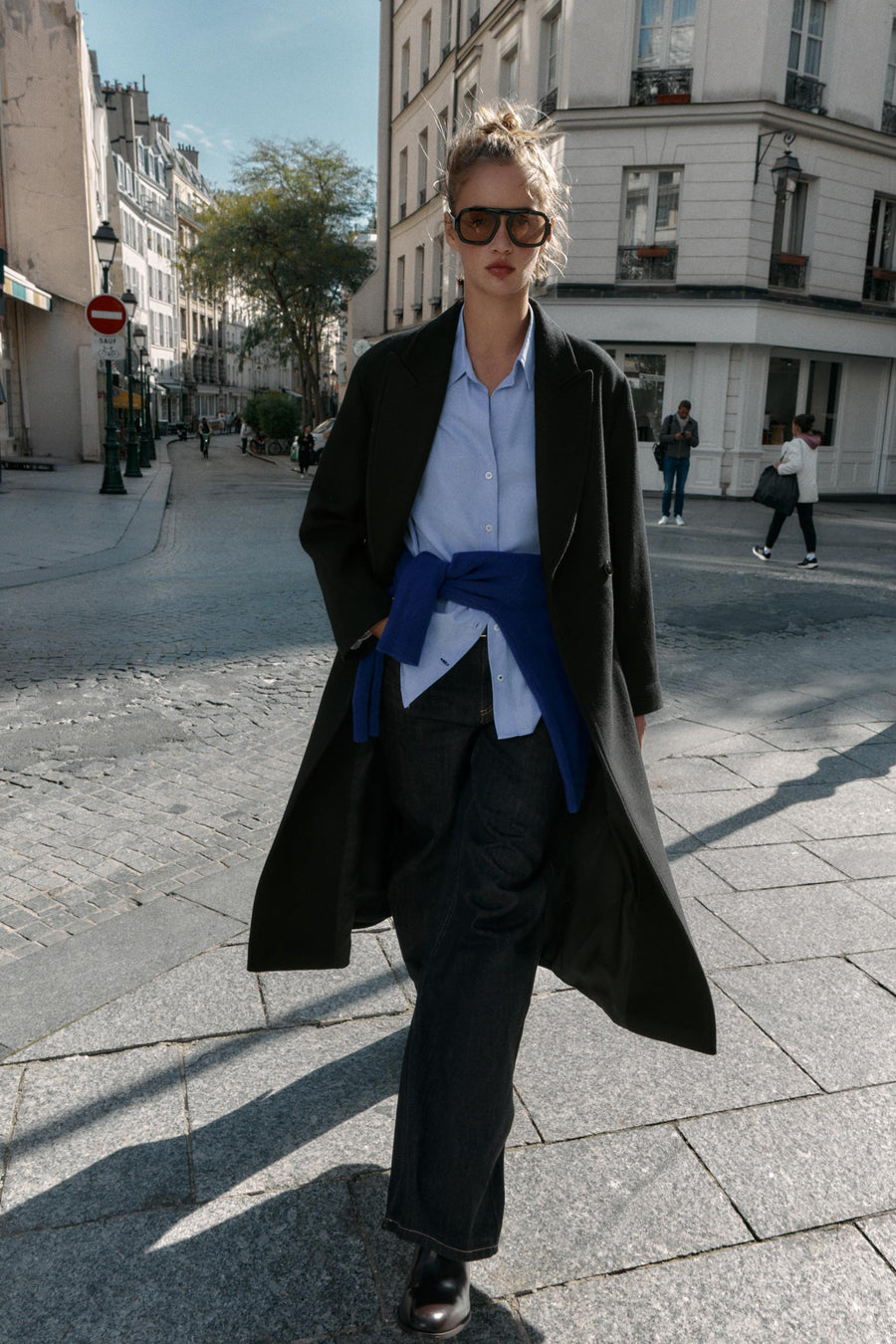 Manteau long en laine avec ceinture