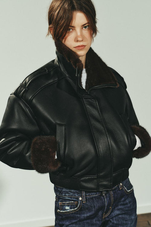 Blouson bomber double-face effet cuir