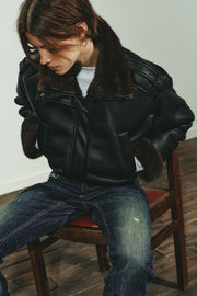 Blouson bomber double-face effet cuir
