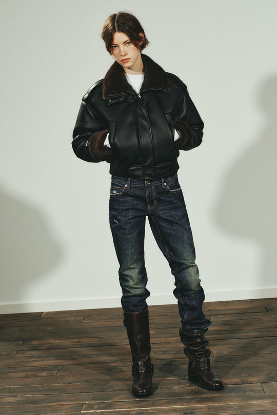 Blouson bomber double-face effet cuir