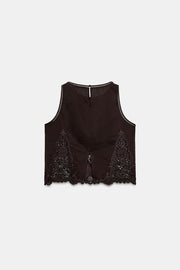 Top brodé à entre-deux
